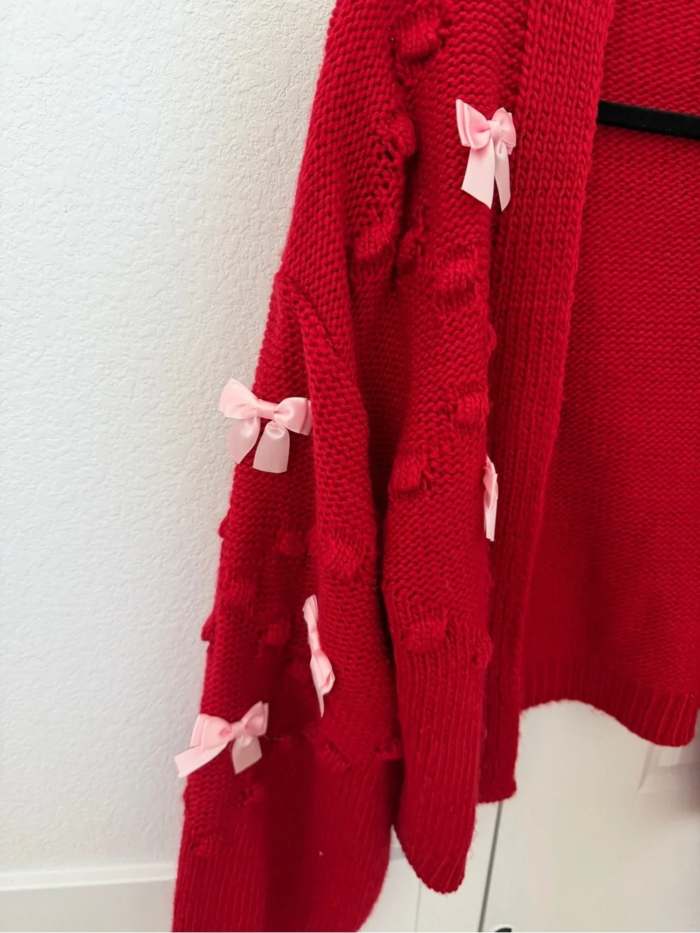 Red bow sweater cardigan M/L